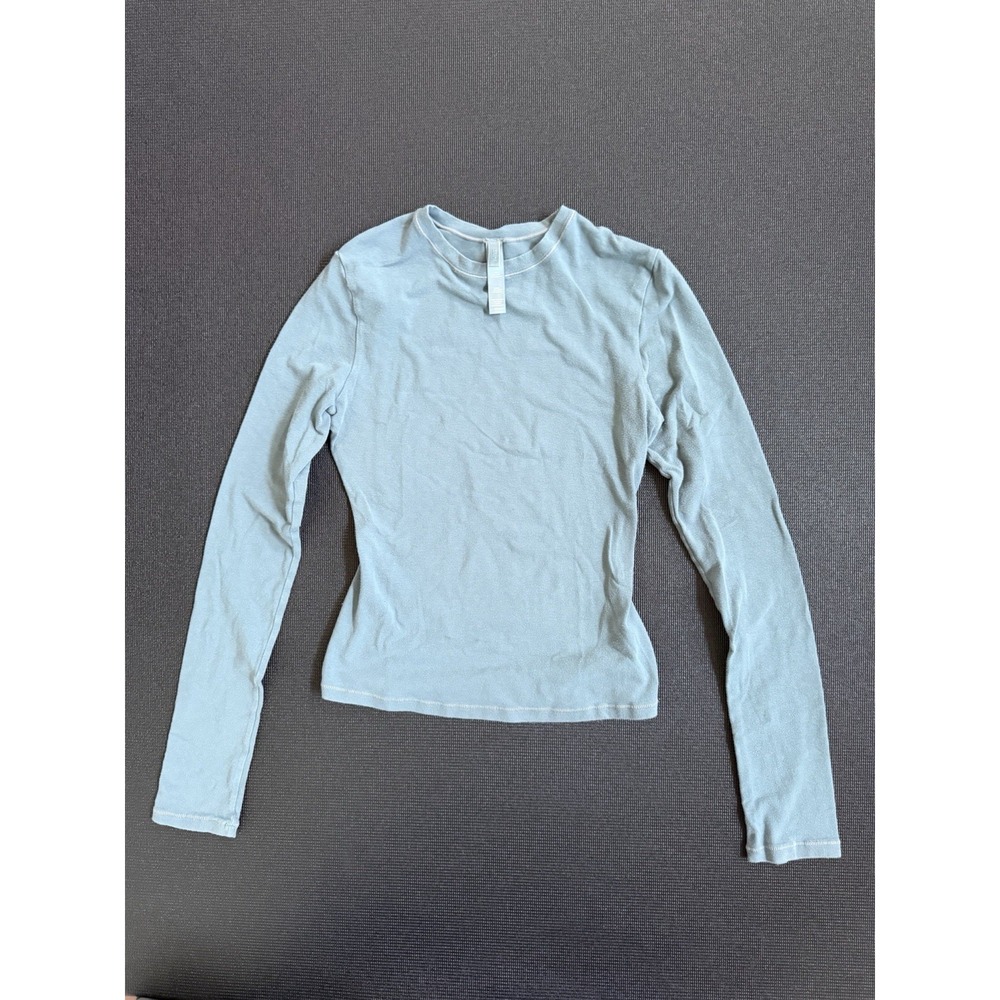 Skims Womens Size Small Teal Blue Long Sleeve Crewneck Stretch Top